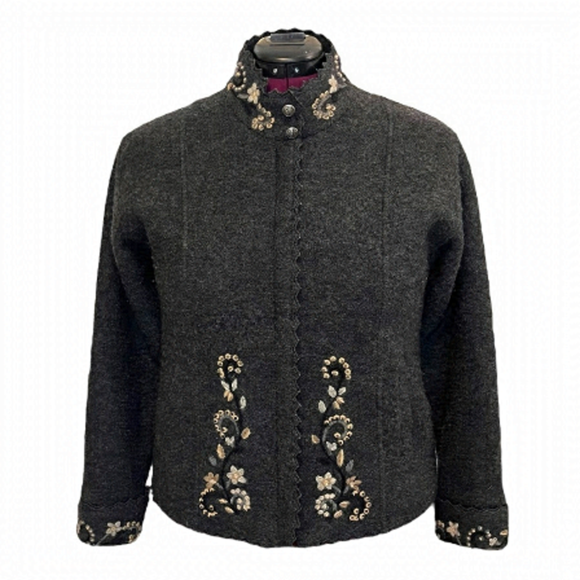 Icelandic Designs Jackets & Blazers - Icelandic Designs Charcoal Grey Boiled Wool Jacket with Embroidery